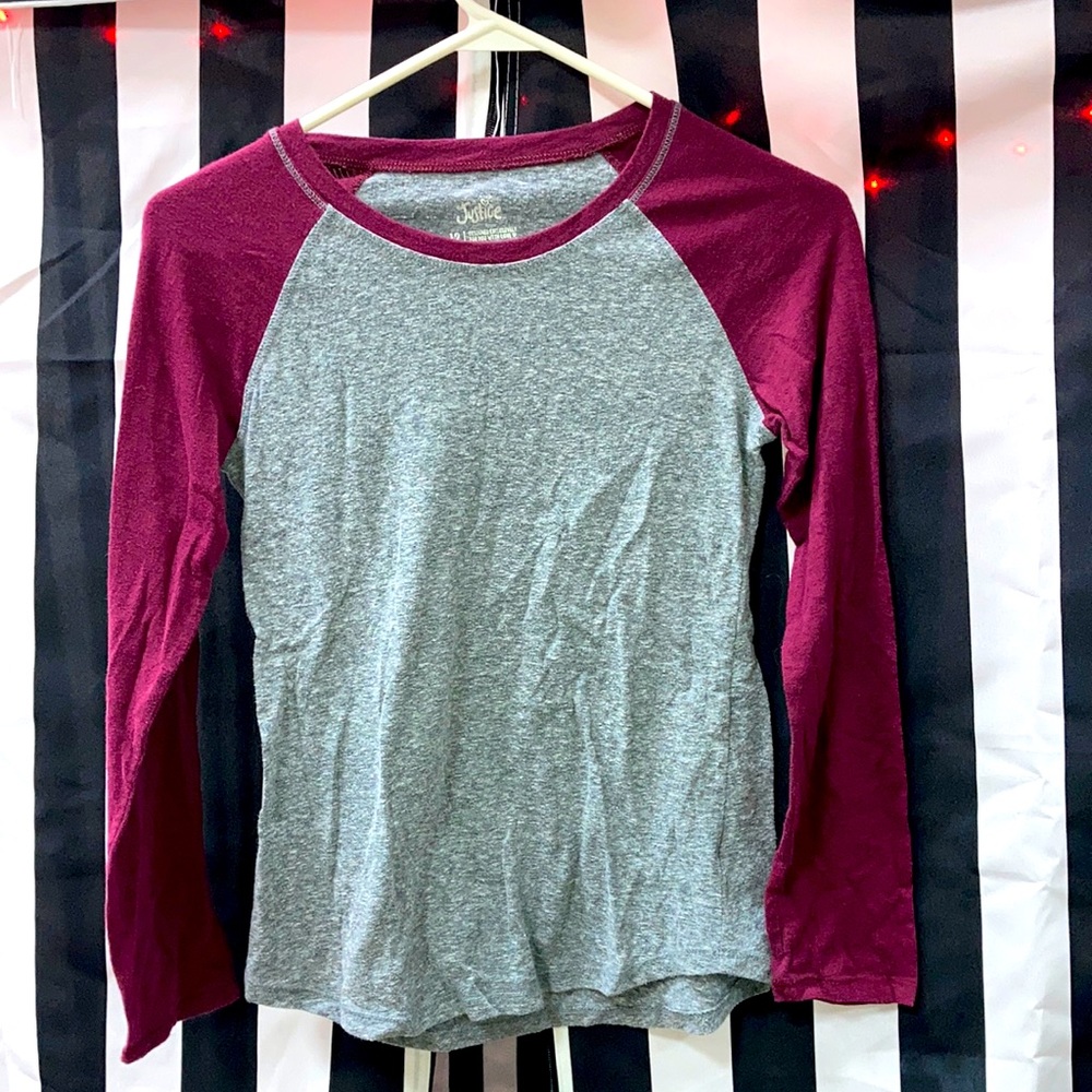 Maroon and grey long sleeve t-shirt